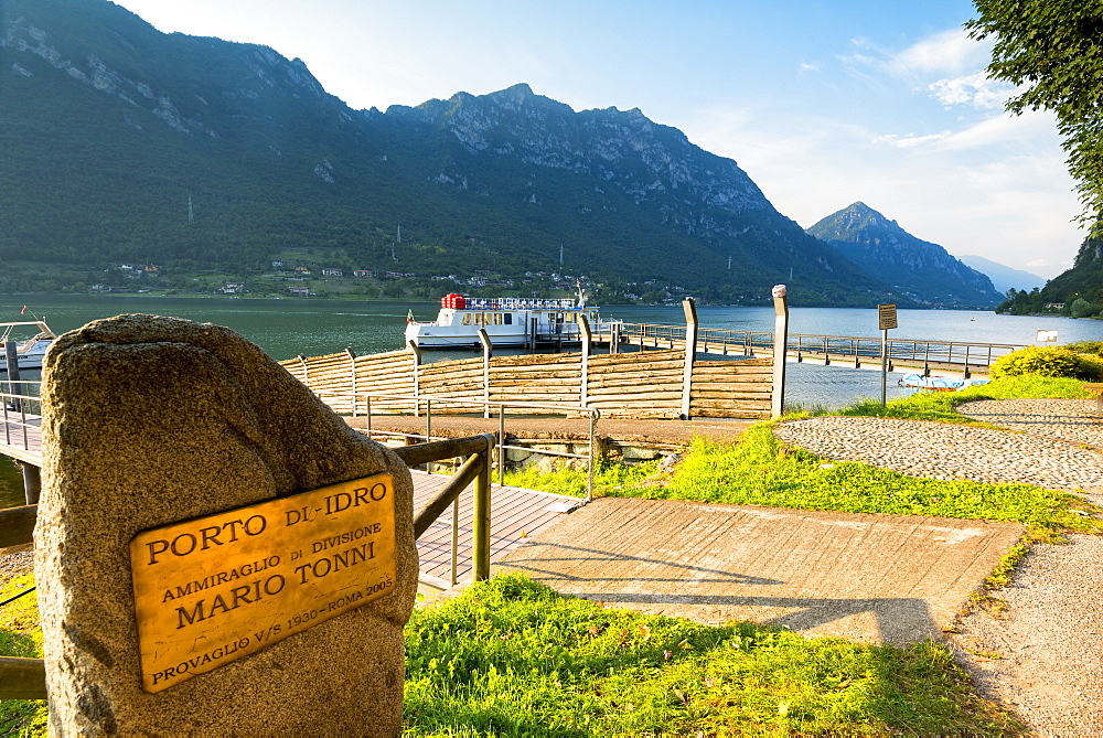 Plaque at the port of Idro, Idro Lake in Valle Sabbia, Brescia province, Lombardy, Italy, Europe