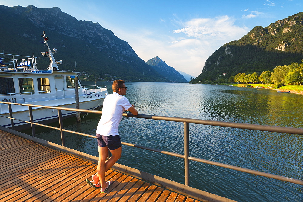 Tourist at Idro Port, Idro Lake in Valle Sabbia, Brescia province, Lombardy, Italy, Europe