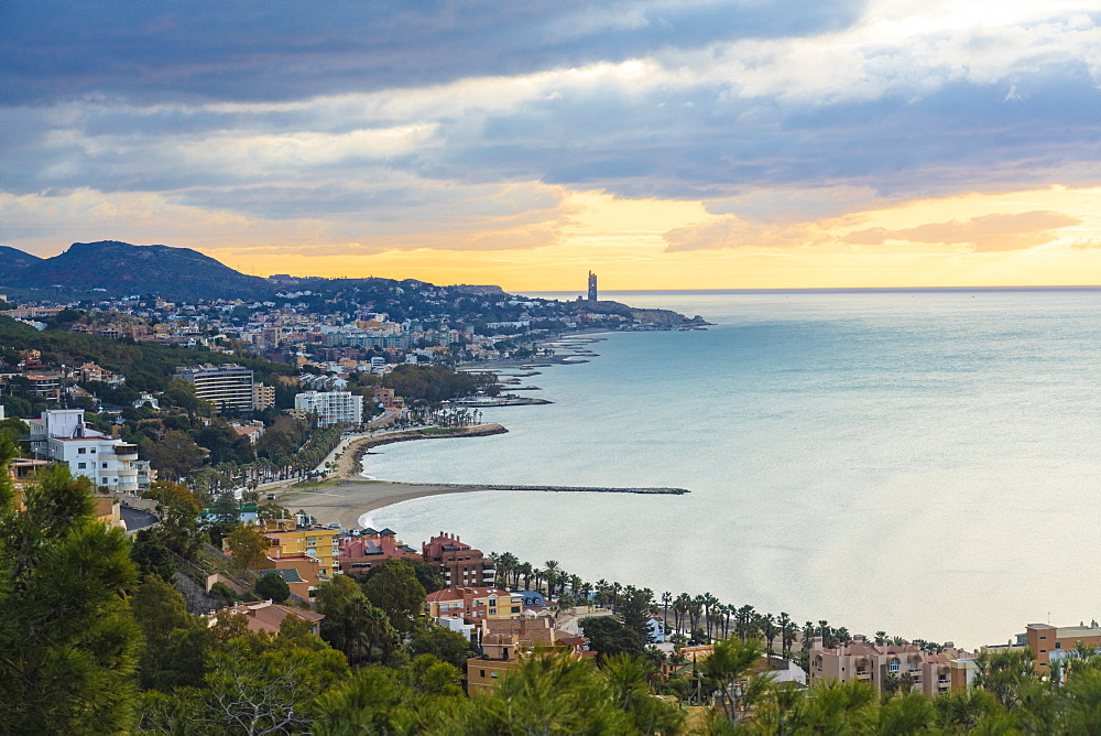 Malaga view from the view point of Gibralfaro by the castle, Malaga, Andalucia, Spain, Europe