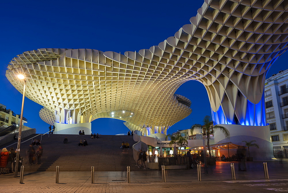 La Setas de Sevilla, Metropol Parasol is a wooden structure located at La Encarnacion square at sunset, Seville, Andalucia, Spain, Europe