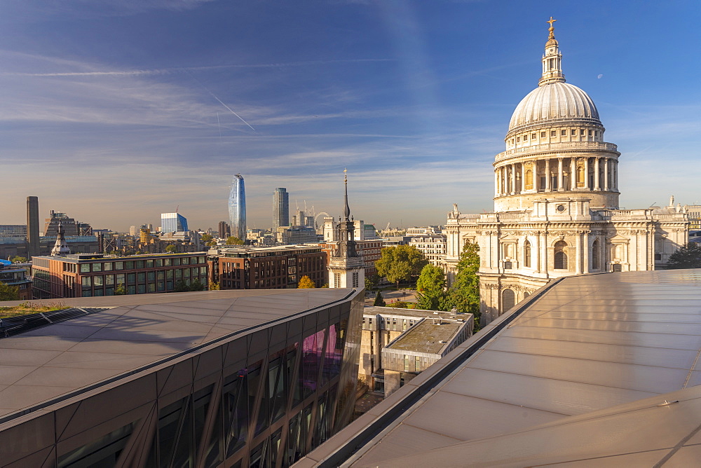 Skyline of London seen from One New Change, City of London with St. Paul's Cathedral seen from above, London, England, United Kingdom, Europe