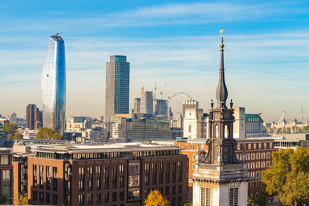 Skyline of London seen from One New Change, City of London with the London Eye and Oxo Tower and One Blackfriars at Bank side, London, England, United Kingdom, Europe