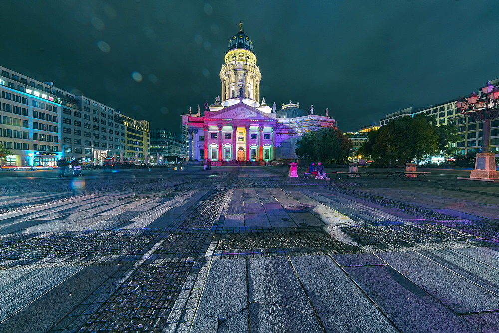 The French Dom (Cathedral) at Gendarmenmarkt at night, Berlin, Germany, Europe