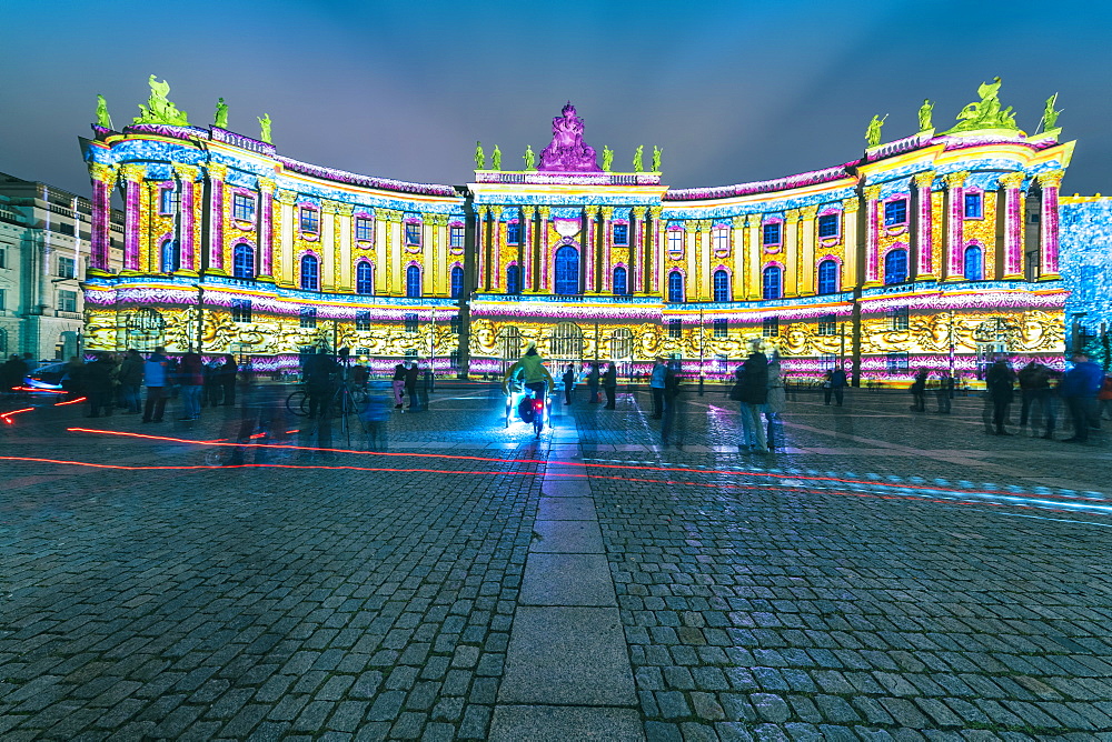 The historic building of the Faculty of Law, Humboldt University illuminated at night in Mitte, Berlin, Germany, Europe