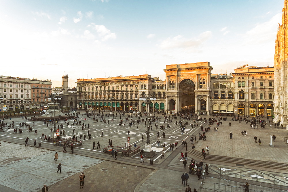 Galleria Vittorio Emanuele II and the Cathedral at the Cathedral Square (Doumo) in Milan, Lombardy, Italy, Europe