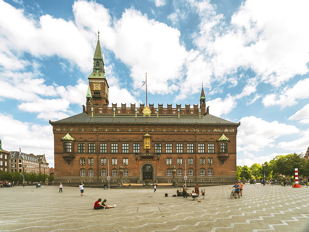 Copenhagen City Hall in summer with blue sky and clouds, Copenhagen, Denmark, Europe