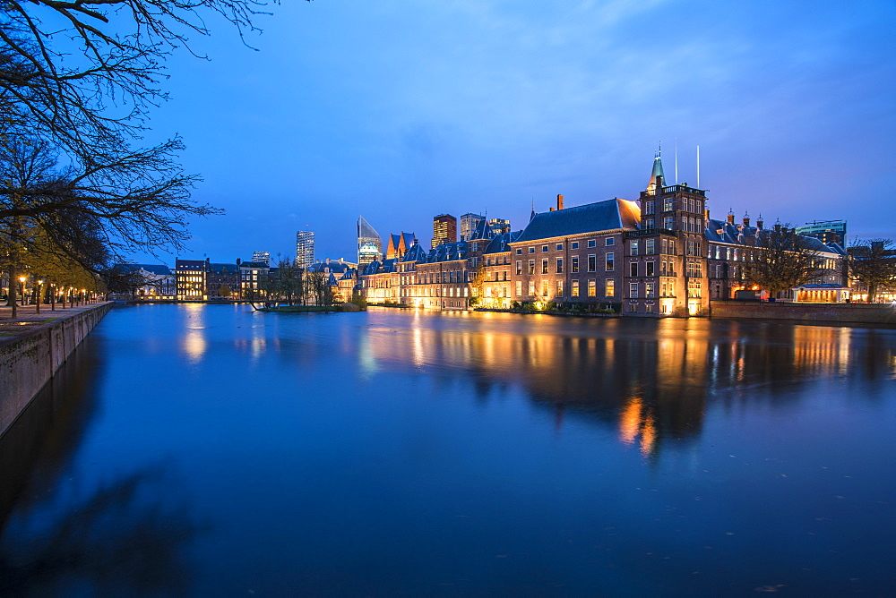 Hofvijver with the skyline of The Hague, The Netherlands, Europe