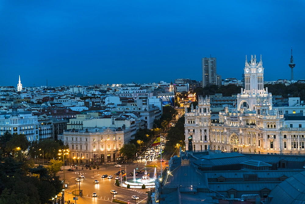 Fuente de Cibeles square, symbolic Gothic palace and fountain, now Madrid's City Hall, Madrid, Spain, Europe