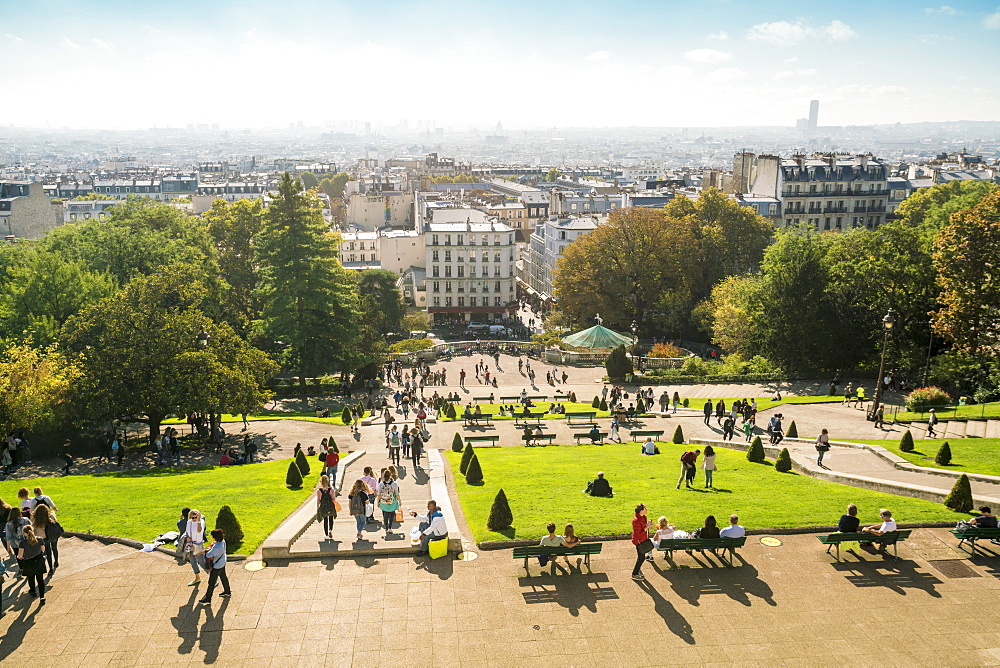 View from Sacre Coeur towards the city, Montmartre, Paris, France, Europe