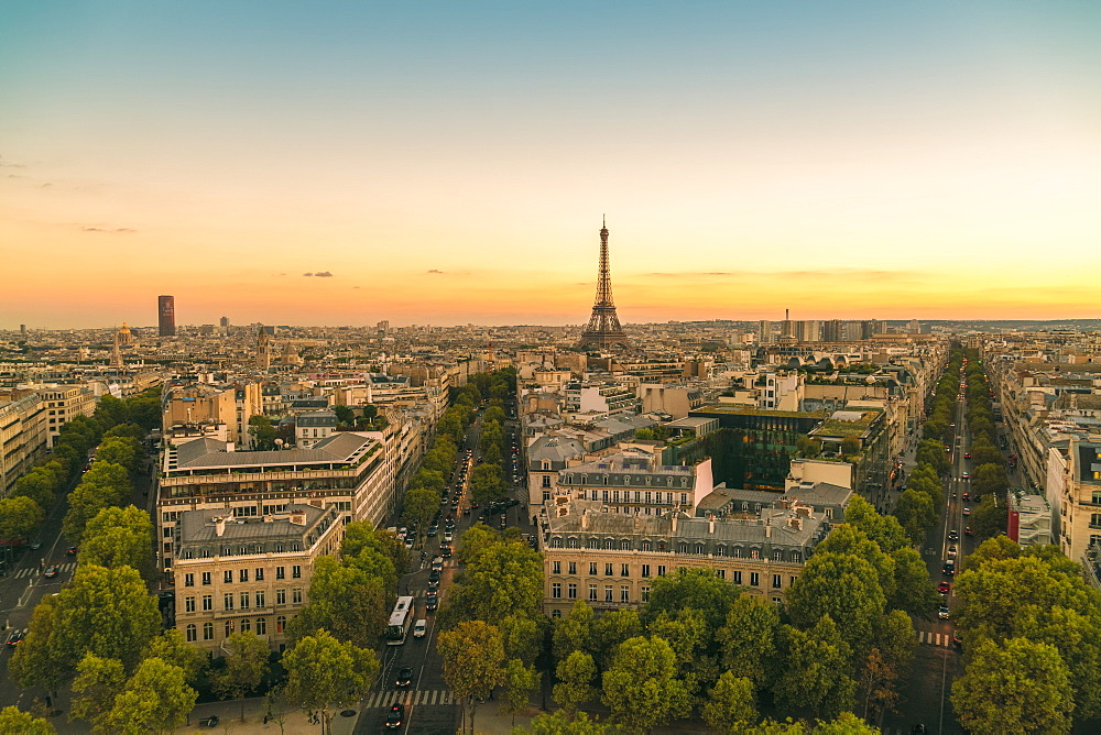 View of Eiffel Tower from Arc de Triomphe, Paris, France, Europe