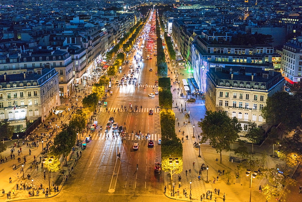 Avenue des Champs-Elysees at night, Paris, France, Europe