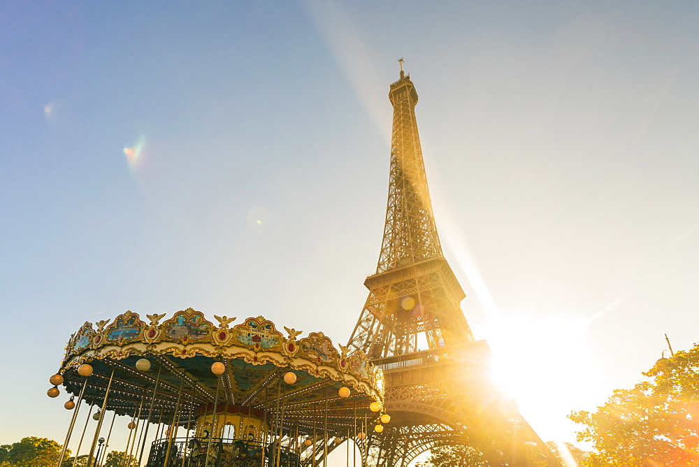 Eiffel Tower with historic Carousel, Paris, France, Europe