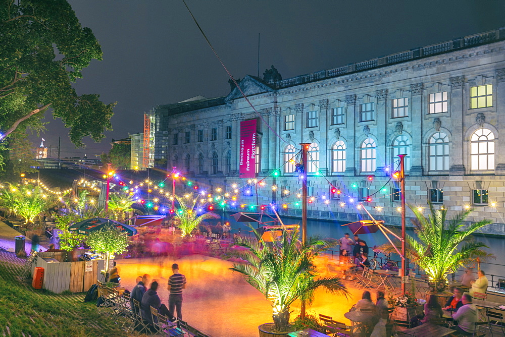 Dancing venue by the Spree River beside Bode Museum on the Museum Island, UNESCO World Heritage Site, Mitte, Berlin, Germany, Europe