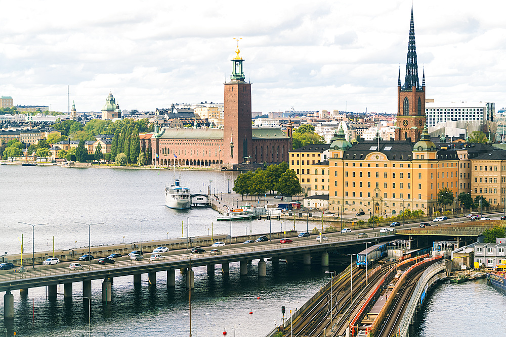 The townhall and the old part of Stockholm viewed from Slussen, Stockholm, Sweden, Scandinavia, Europe