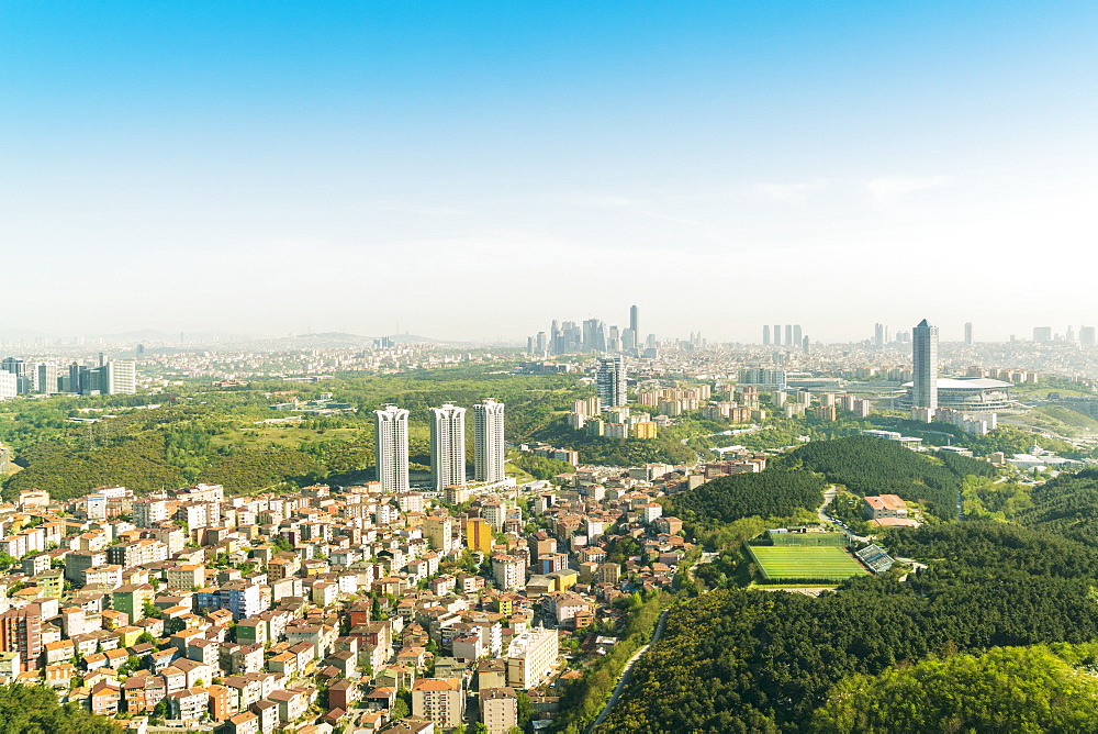 Aerial view of the modern part of Istanbul with skyscrapers in the background, Istanbul, Turkey, Europe