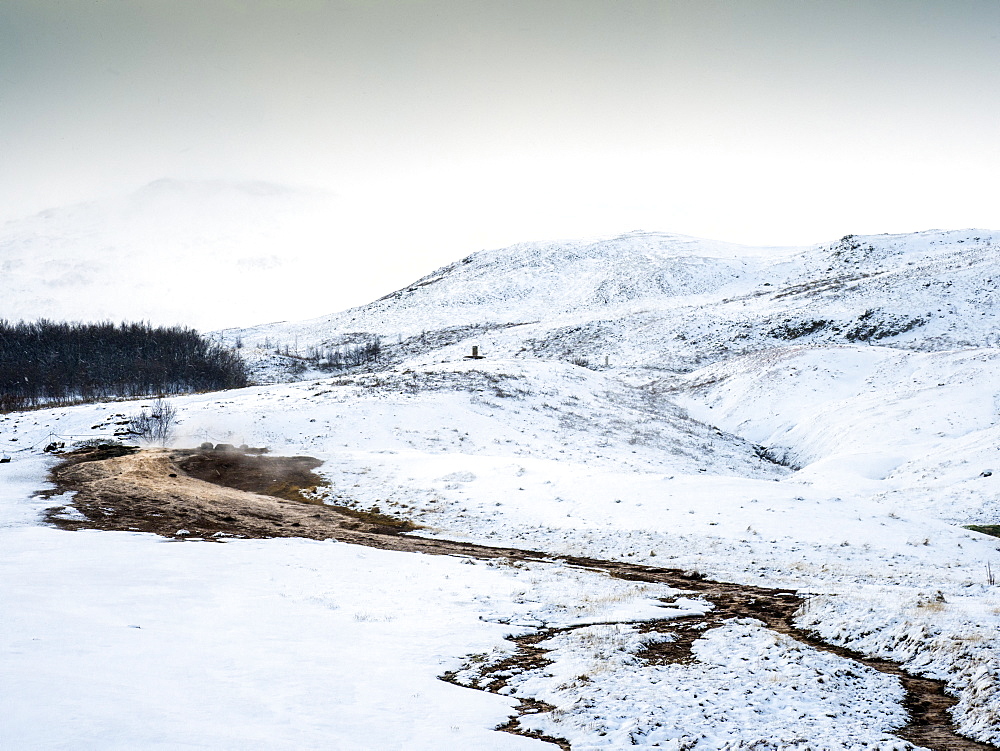 Hot water in a snowy cold region, the Golden Circle, Iceland, Polar Regions