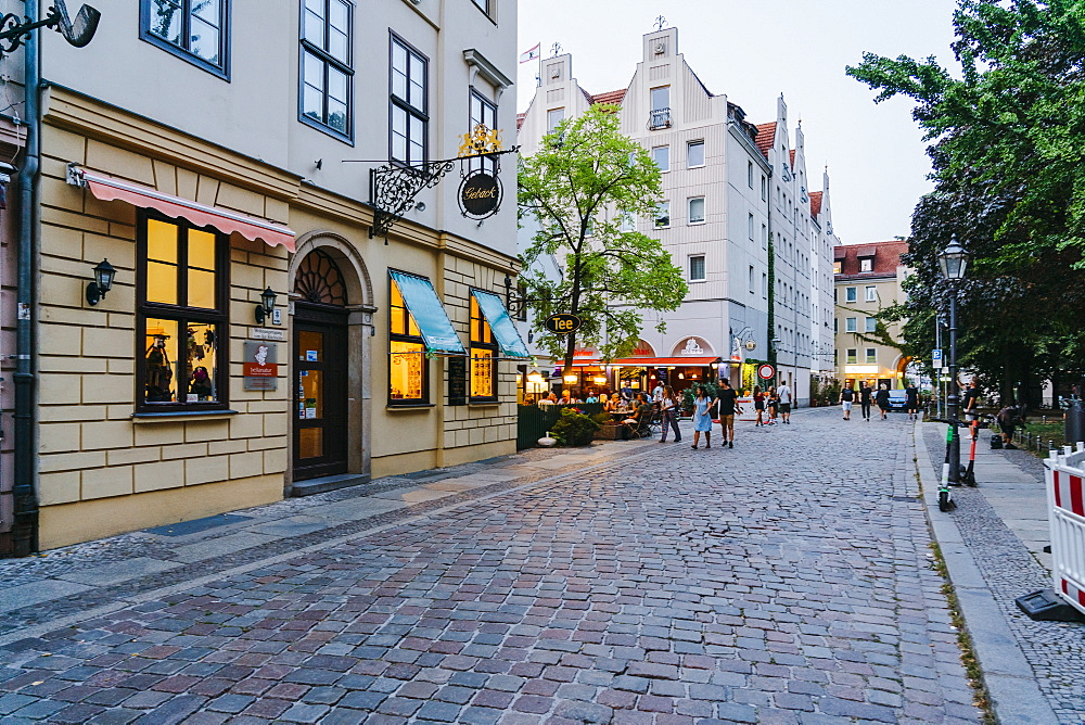 Nikolaiviertel (Nicholas Quarter) at sunset near Alexander Platz, Berlin, Germany, Europe