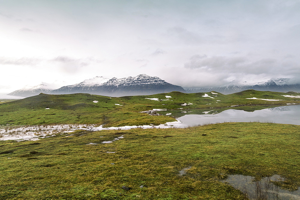 Landscape on the edge of Vatnajokull in winter with less snow, Iceland, Polar Regions