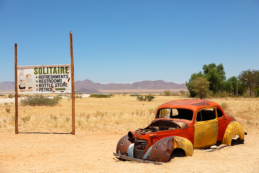 Solitaire, a cool town full of rusting cars, bikes and disused fuel pumps, Solitaire, Namibia, Africa