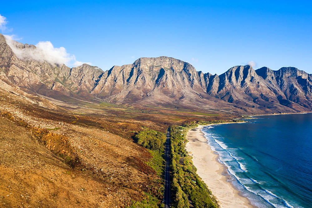 Drone imagery of Kogel Bay Beach an hour from Cape Town, South Africa, Africa