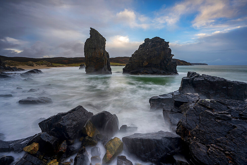 High tide with long exposure at Garry Beach,Traigh Ghearadha, Tolsta, Isle of Lewis, Outer Hebrides, Scotland, United Kingdom, Europe