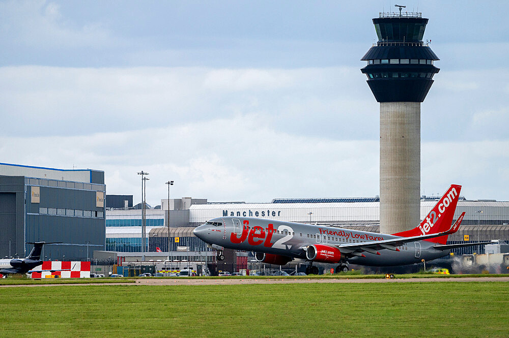 Jet2 aircraft departing from Manchester Airport, Manchester, England, United Kingdom, Europe