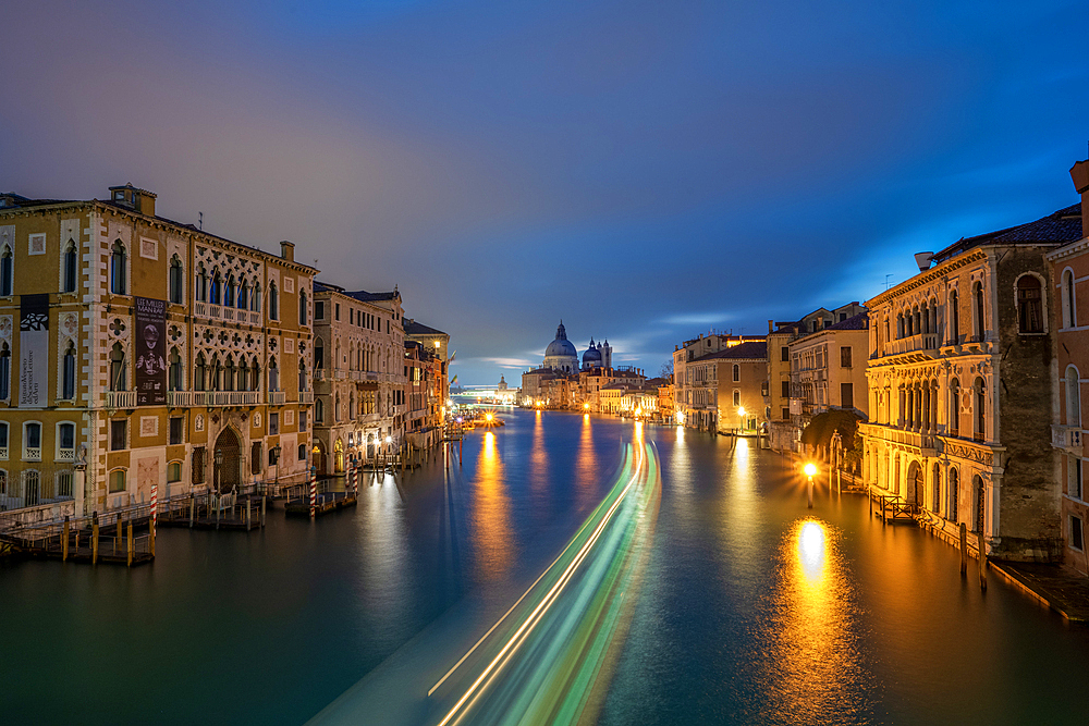 View from the Ponte dell'Accademia to the Grand Canal and the Basilica Santa Maria della Salute, Venice, UNESCO World Heritage Site, Veneto, Italy, Europe