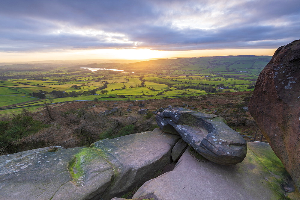 Sunset over Tittersworth Reservoir at The Roaches, Peak District National Park, Staffordshire, England, United Kingdom, Europe