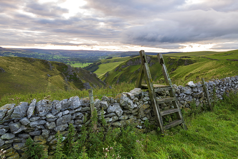 Elevated view of Winnats Pass, Winnats Pass, Hope Valley, Peak District, Derbyshire, England, United Kingdom, Europe