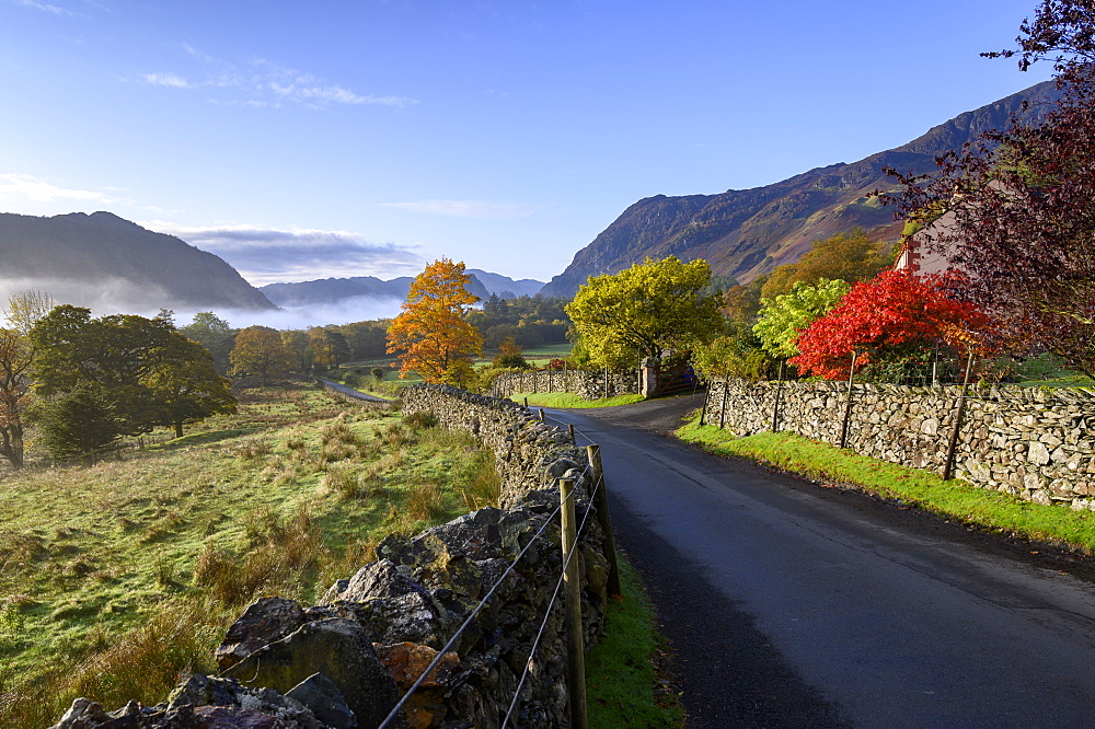 Autumnal scene in Borrowdale, Lake District National Park, UNESCO World Heritage Site, Cumbria, England, United Kingdom, Europe