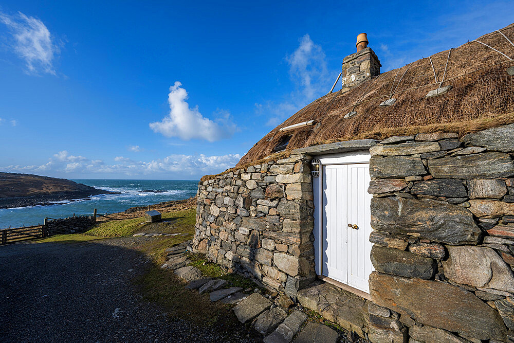 Blackhouse Village, set with coastal view at Harris and Lewis Island, Outer Hebrides, Scotland, United Kingdom, Europe