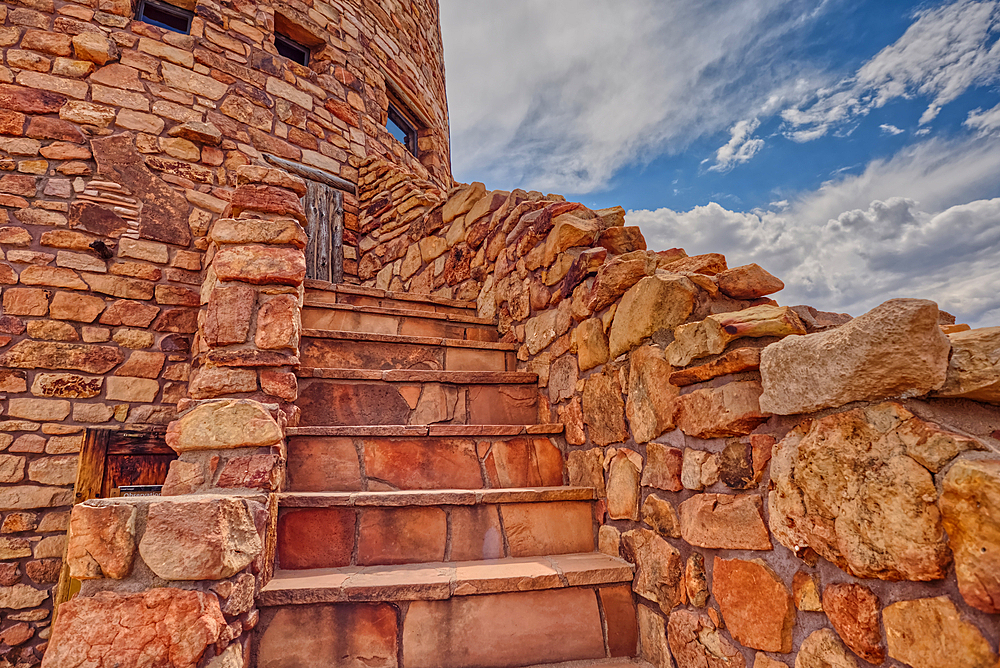 Steps to a platform above the observation deck of the Desert View Watchtower at Grand Canyon South Rim, HDR enhanced, Arizona, United States of America, North America