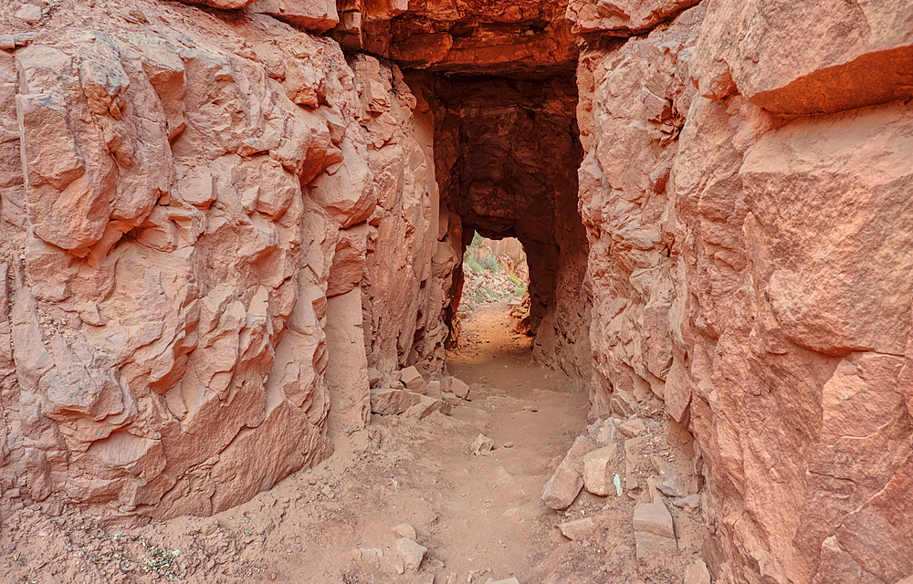 The west entrance of the Supai Tunnel along the North Kaibab Trail at Grand Canyon North Rim Arizona.