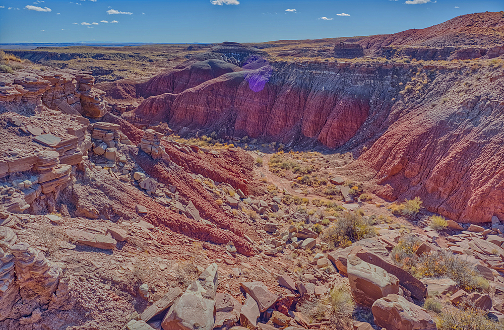 A canyon in Petrified Forest National Park Arizona that drains into Dead Wash.