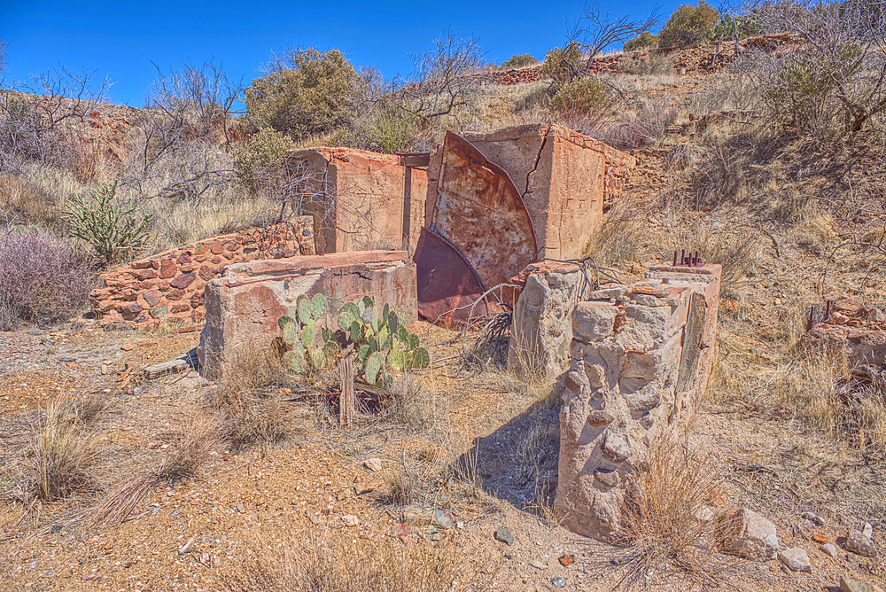 Remnants of the Richinbar Mine within the Agua Fria National Monument north of Black Canyon City Arizona. Mine was established in 1905 but was abandoned in 1940 when the company that owned it went bankrupt.