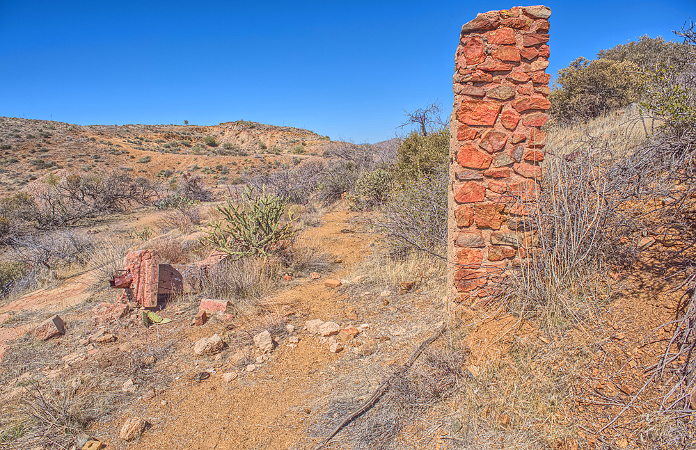 Remnants of the Richinbar Mine within the Agua Fria National Monument north of Black Canyon City Arizona. Mine was established in 1905 but was abandoned in 1940 when the company that owned it went bankrupt.