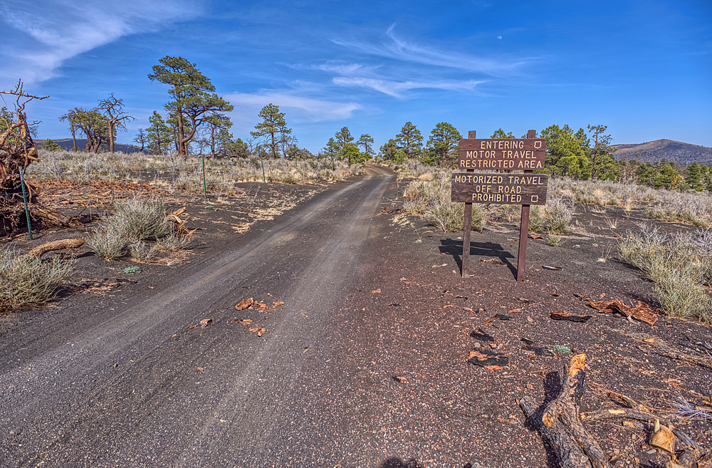 Fire Road 546 where it branches off from Sunset Crater National Monument into Coconino National Forest of Arizona, USA