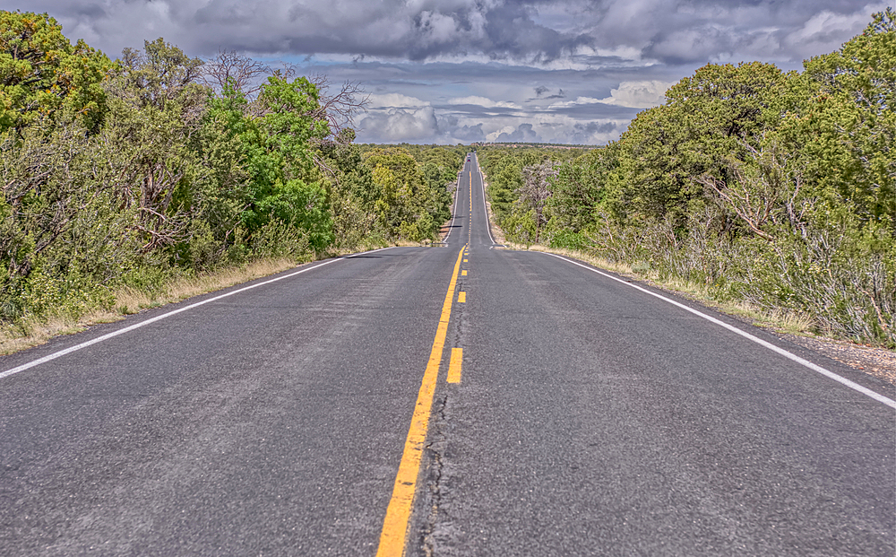 State Route 64 eastbound along Grand Canyon South Rim, Arizona, USA