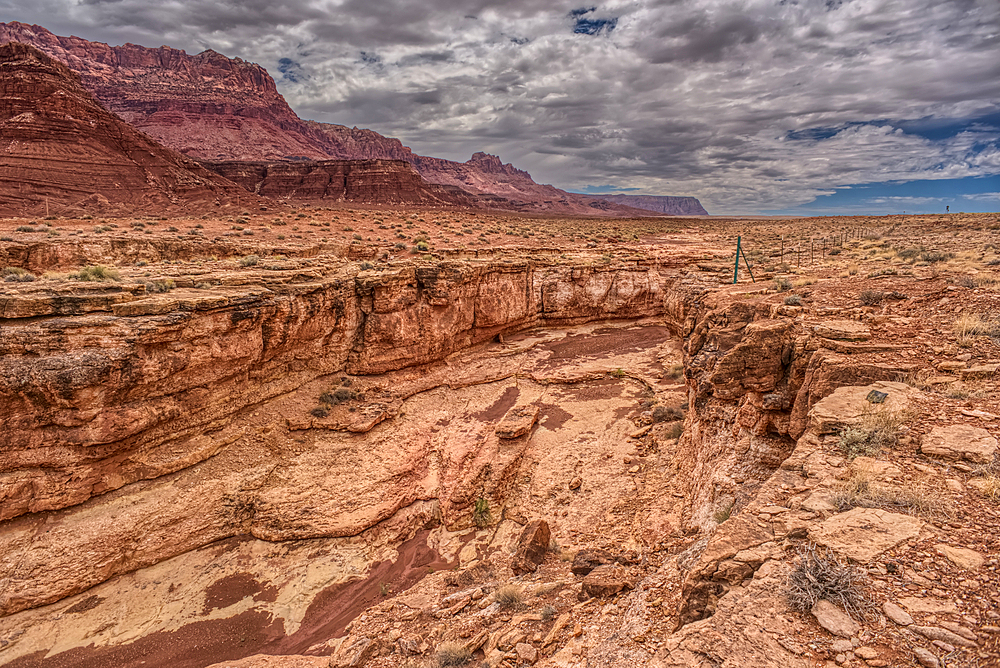 View of a small slot canyon called Jackass Creek off of US89A next to Echo Cliffs on the way to Vermilion Cliffs Arizona. Located on the Navajo Indian Reservation between Bitter Springs and Marble Canyon.