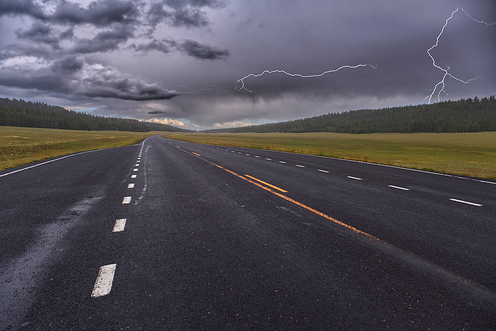 Lightning storm over Pleasant Valley in Kaibab National Forest Arizona, north of Grand Canyon North Rim.