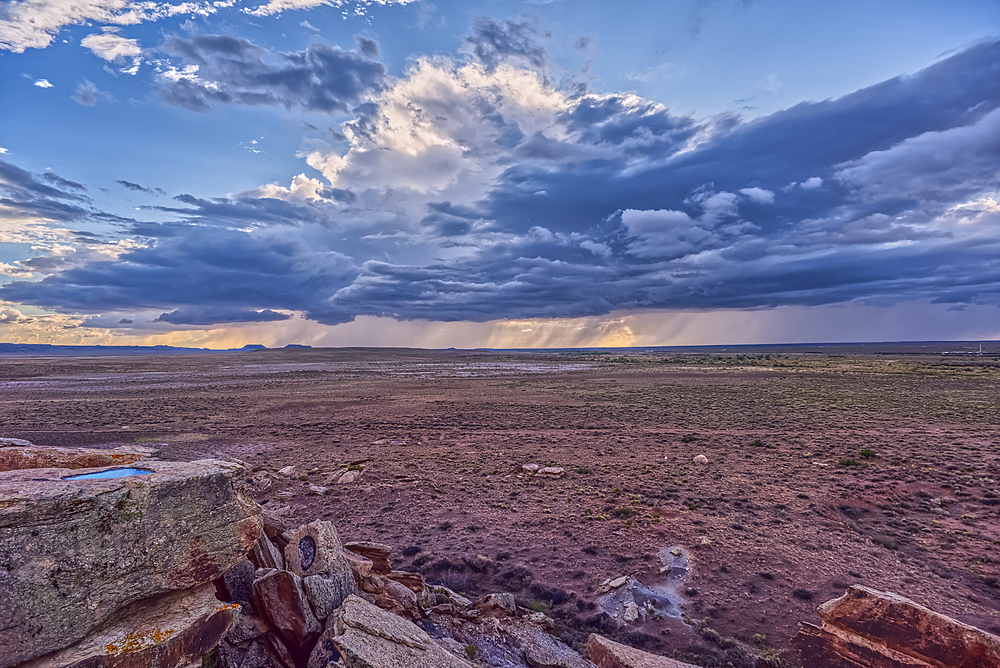 Building storm approaching Petrified Forest National Park Arizona. Viewed from the Newspaper Rock Overlook.