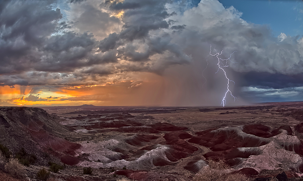 Storm approaching Petrified Forest National Park Arizona. Viewed from Kachina Point near sunset.
