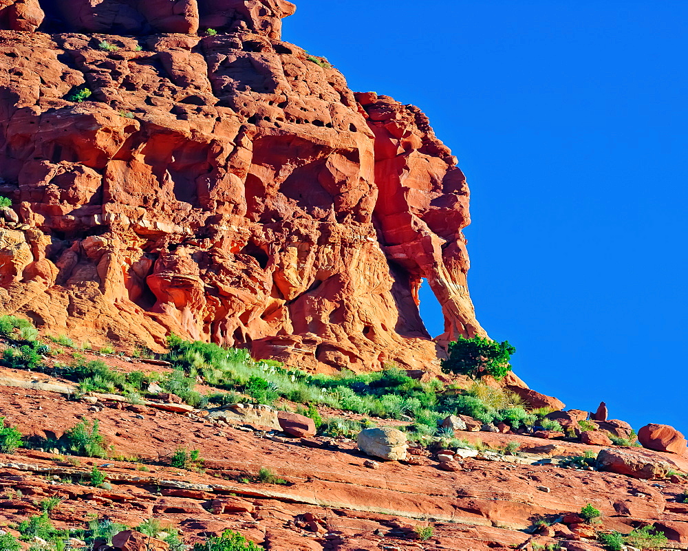 A famous rock arch formation in Sedona on the top of Mitten Ridge known as Elephant Head Arch, Arizona, United States of America, North America