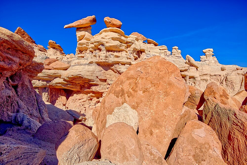 A ridge in the Devil's Playground of crumbling hoodoos that resemble Goblins,Petrified Forest National Park, Arizona, United States of America, North America