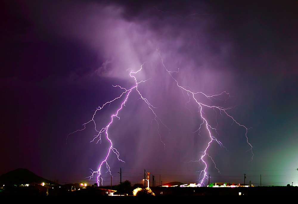 A late night lightning storm in Arlington during the 2012 Monsoon season, Arizona, United States of America, North America