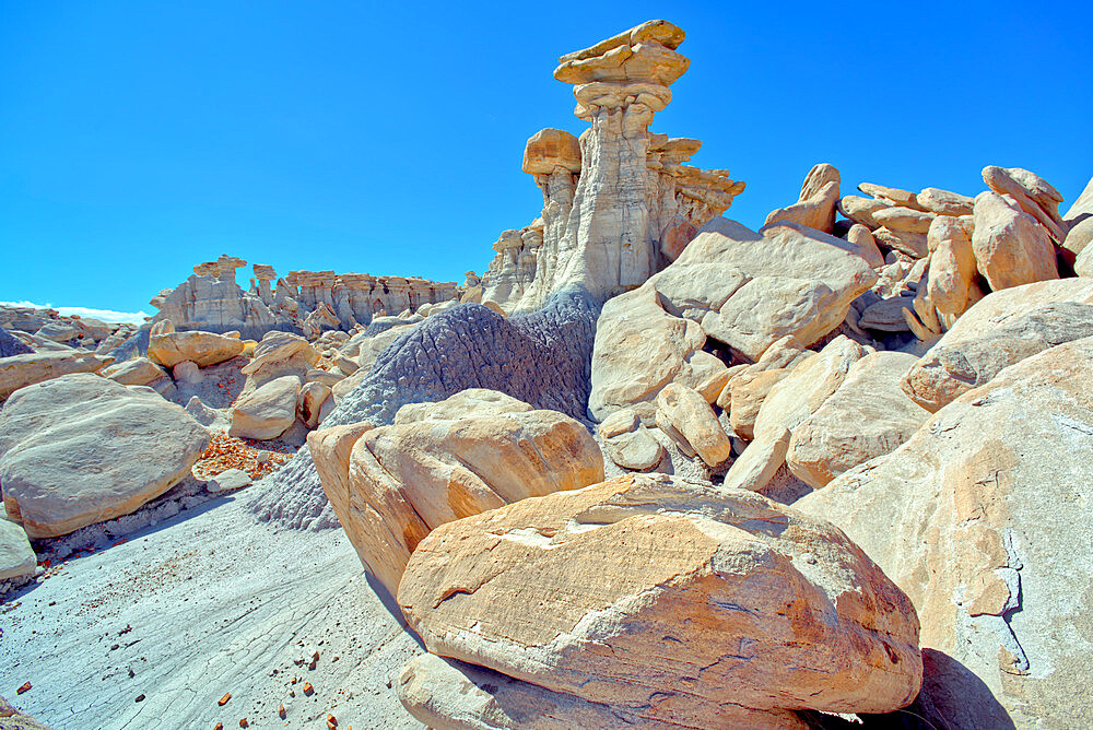 An ominous looking hoodoo in Devil's Playground at Petrified Forest National Park, Arizona, United States of America, North America