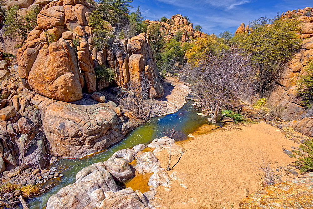 High angle view of Boulder Creek, the Watson Lake Loop Trail crosses this creek, Prescott, Arizona, United States of America, North America