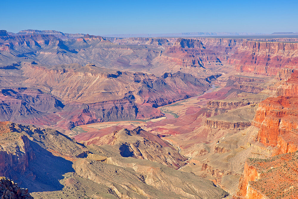 Colorado River viewed from the cliffs of Desert View Point at Grand Canyon South Rim, Grand Canyon National Park, UNESCO World Heritage Site, Arizona, United States of America, North America