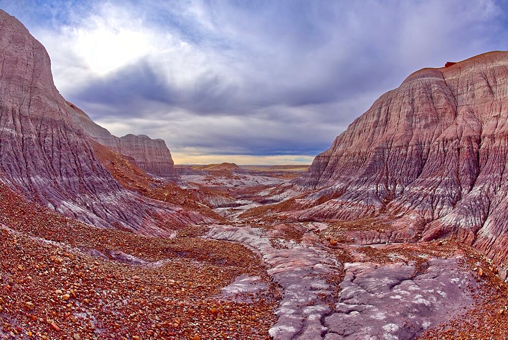 View from the end of a small box canyon on the west side of Lower Blue Mesa at Petrified Forest National Park Arizona.