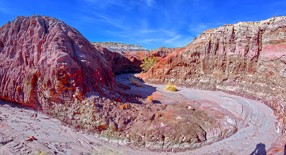 A bend in the creek that flows through the Red Basin in Petrified Forest National Park Arizona.